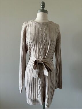 Trixxi Los Angeles Cable Knit Sweater Dress - Beige